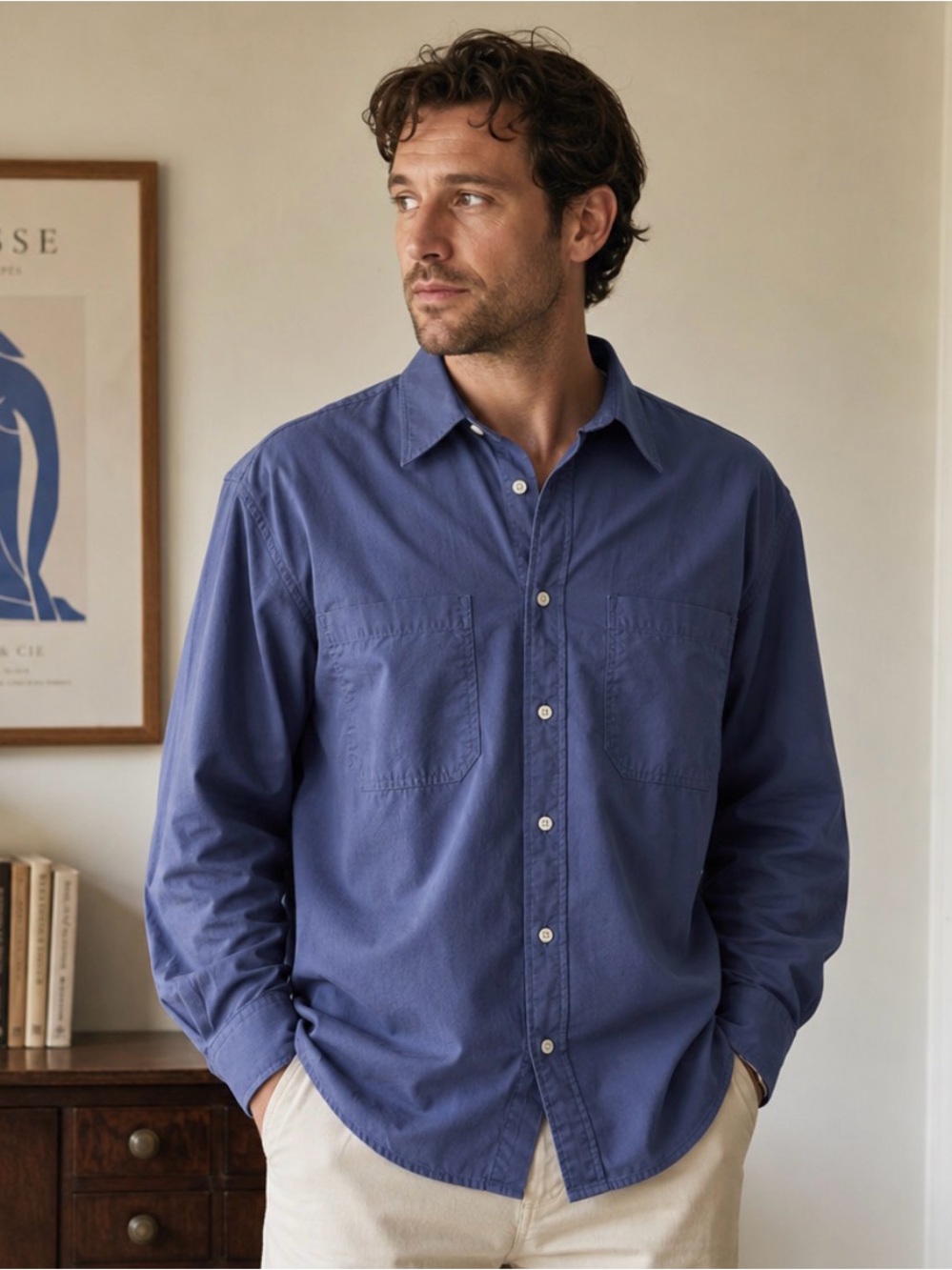 Dior Men's Indigo Blue Casual Button-Down Shirt